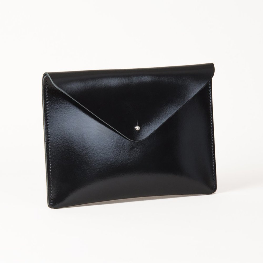 The Lather Satchel Co. Patent Black Leather Clutch